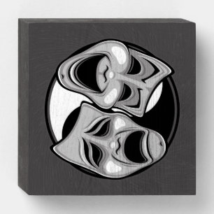 Comedy and Tragedy Theater Masks Yin Yang Design Wooden Box Sign