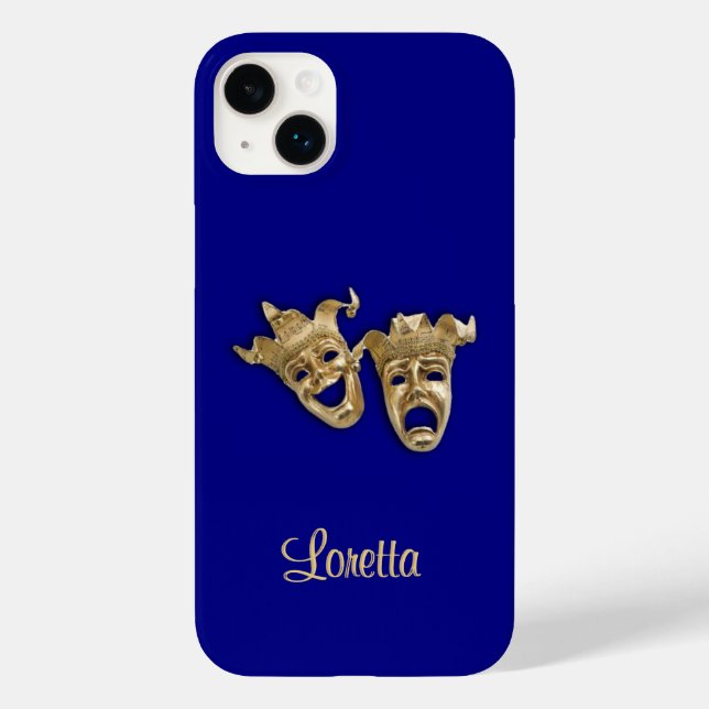 Comedy and Tragedy Theater Monogram Cobalt Case-Mate iPhone Case (Back)