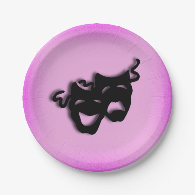 Comedy and Tragedy Theater Pink Paper Plates (Front)