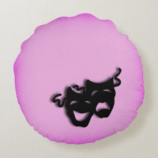 Comedy and Tragedy Theater Pink Round Pillow (Back)