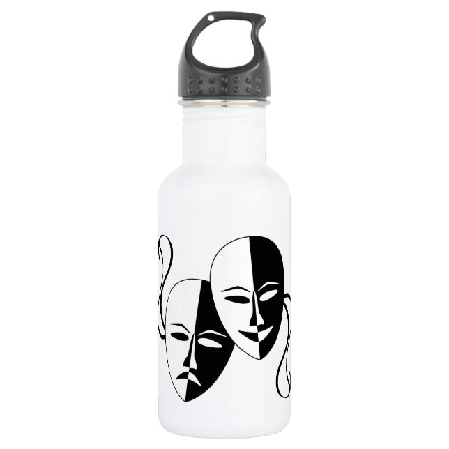 Comedy and Tragedy Theatre Masks/Faces Stainless Steel Water Bottle (Front)