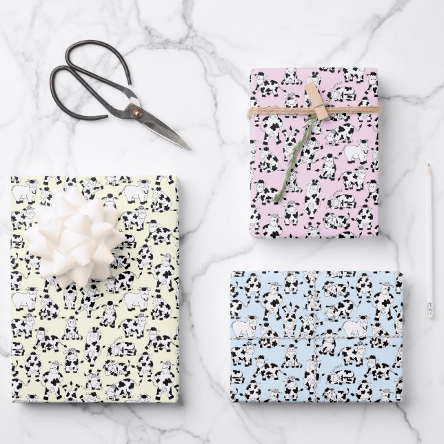 Comedy Cows Having Fun! Wrapping Paper Sheets (Front)