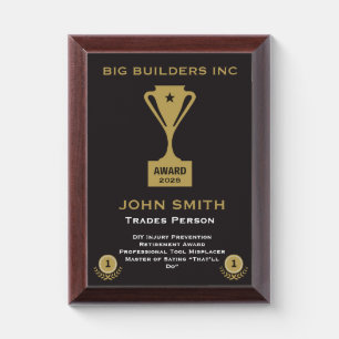 Comedy Trades Person Certificate Award Plaque