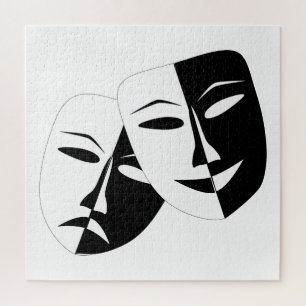 Comedy/Tragedy Black and White Theater Mask Jigsaw Puzzle
