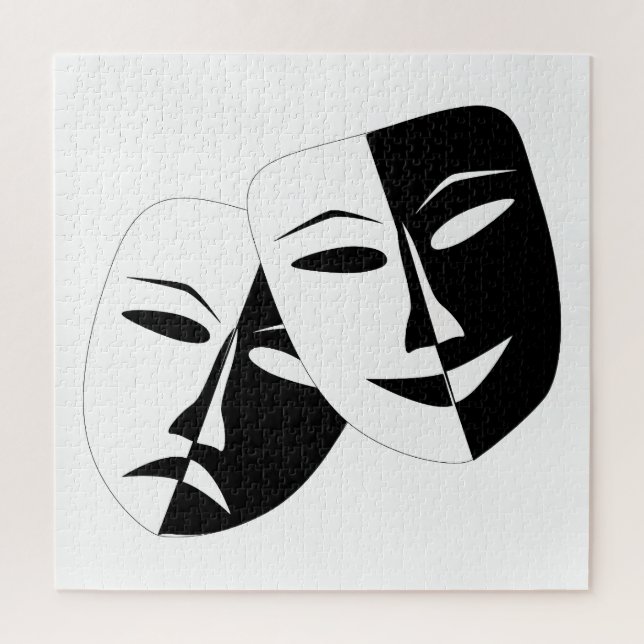 Comedy/Tragedy Black and White Theater Mask Jigsaw Puzzle (Vertical)