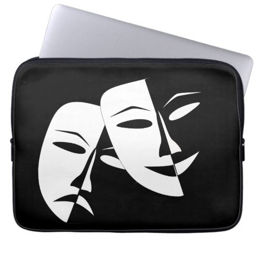 Comedy Tragedy Black and White Theater Mask Laptop Sleeve