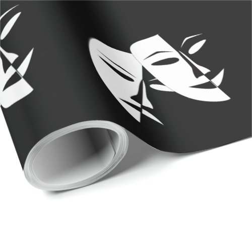 Comedy Tragedy Black and White Theater Mask Wrapping Paper