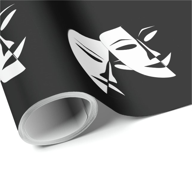 Comedy Tragedy Black and White Theater Mask Wrapping Paper (Roll Corner)