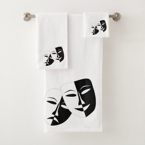 Comedy Tragedy Black and White Theatre Mask  Bath Towel Set