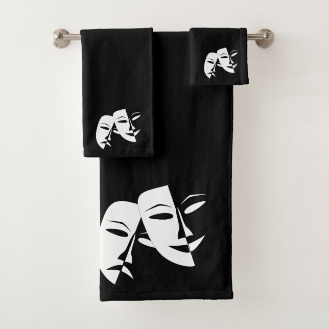 Comedy Tragedy Black and White Theatre Mask  Bath  Towel Set (Insitu)