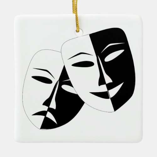 Comedy Tragedy Black and White Theatre Mask Ceramic Ornament
