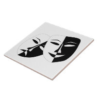 Comedy Tragedy Black and White Masks Ceramic Signed