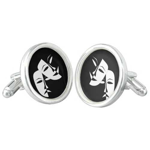Comedy Tragedy Black and White Theatre Mask Cufflinks