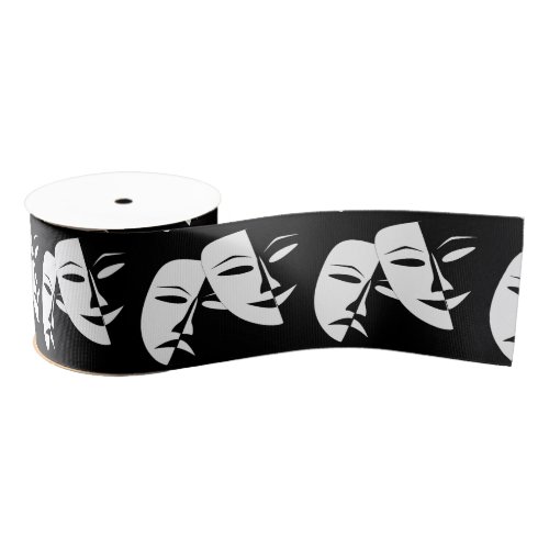 Comedy Tragedy Black and White Theatre Mask Grosgrain Ribbon