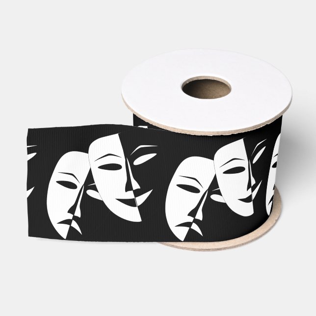 Comedy Tragedy Black and White Theatre Mask Grosgrain Ribbon (Spool)