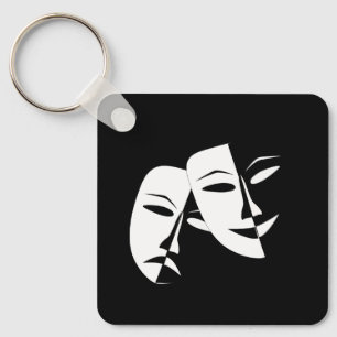 Comedy Tragedy Black and White Theatre Mask Keycha Keychain