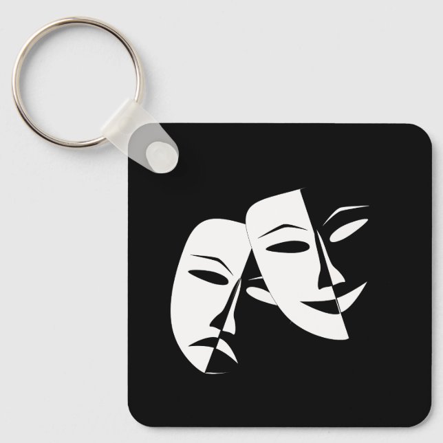 Comedy Tragedy Black and White Theatre Mask Keycha Keychain (Front)