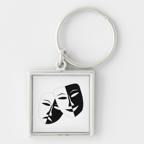 Comedy Tragedy Black and White Theatre Mask Keychain