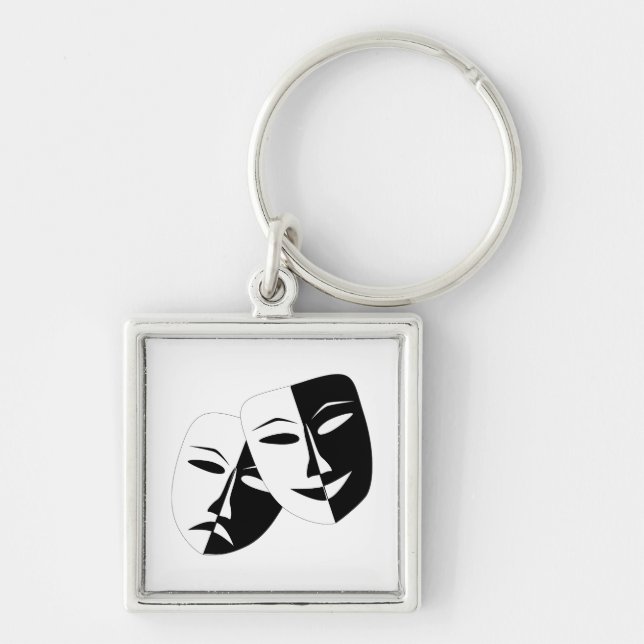 Comedy Tragedy Black and White Theatre Mask Keychain (Front)