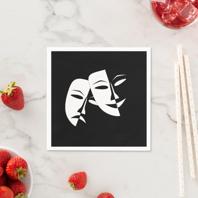 Comedy Tragedy Black and White Theatre Mask Napkins (Insitu)