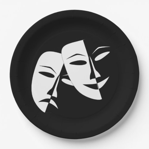Comedy Tragedy Black and White Theatre Mask Paper Plates
