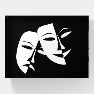Comedy Tragedy Black and White Theatre Mask Paperweight