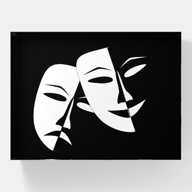 Comedy Tragedy Black and White Theatre Mask Paperweight (Front)