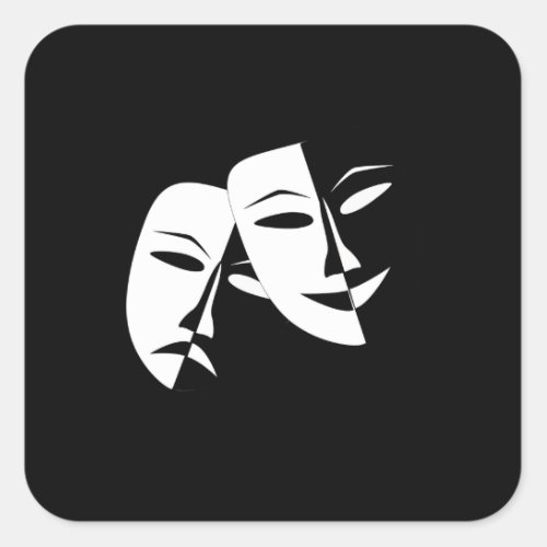 Comedy Tragedy Black and White Theatre Mask Square Sticker