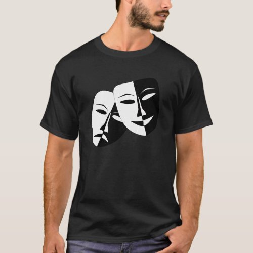 Comedy Tragedy Black and White Theatre Mask T_Shirt