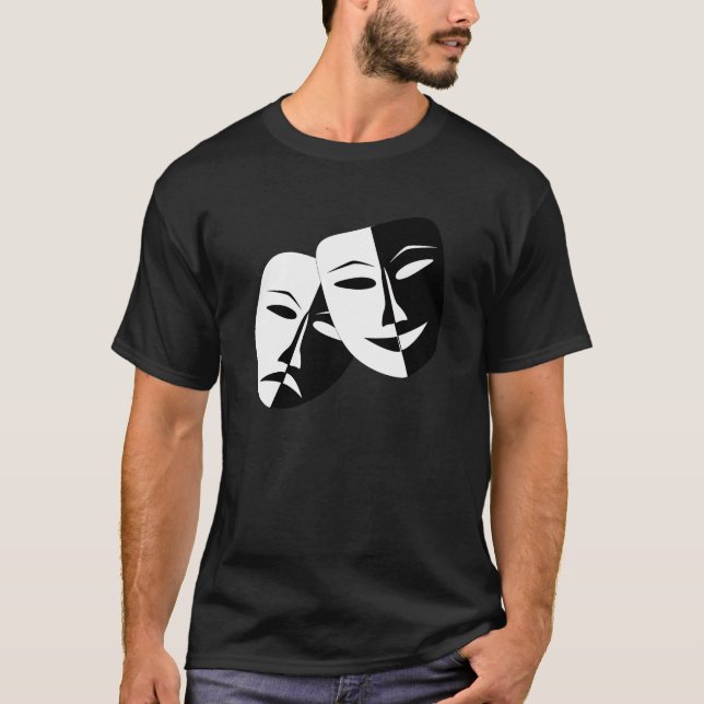 Comedy Tragedy Black and White Theatre Mask T-Shirt (Front)