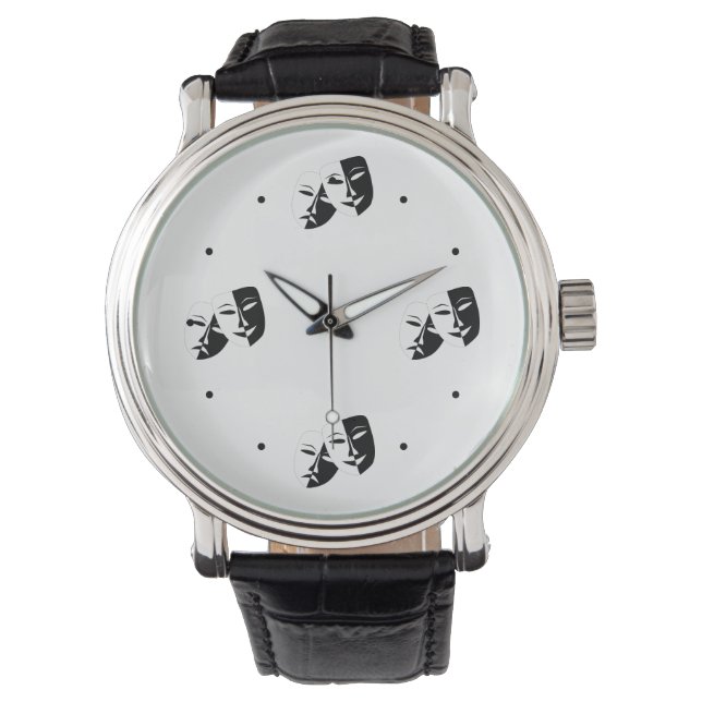 Comedy Tragedy Black and White Theatre Mask Watch (Front)