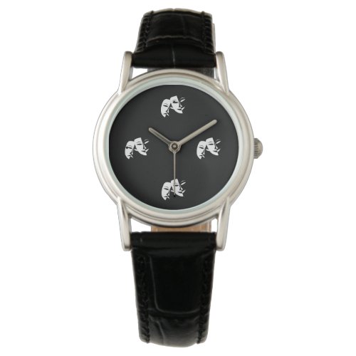 Comedy Tragedy Black and White Theatre Mask Watch