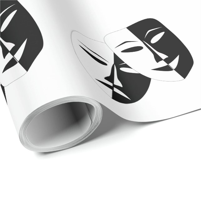 Comedy Tragedy Black and White Theatre Mask Wrappi Wrapping Paper (Roll Corner)