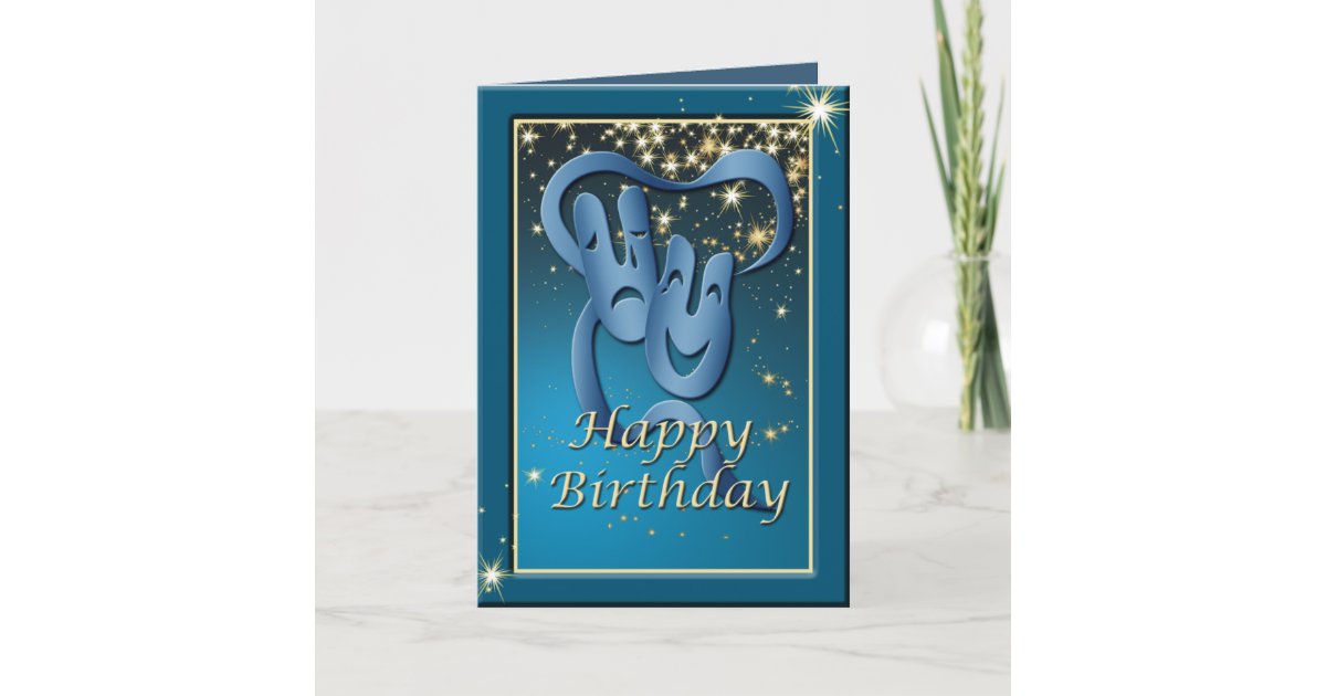 Comedy Tragedy Blue Theatre Mask Birthday Card