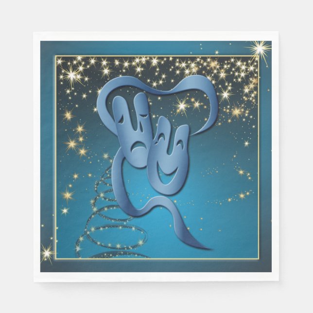 Comedy Tragedy Blue Theatre Mask Blue Napkins (Front)