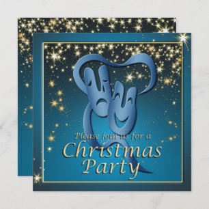 Comedy Tragedy Blue Theatre Mask Christmas Party Invitation