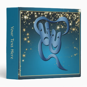 Comedy Tragedy Blue Theatre Mask Custom 3 Ring Binder