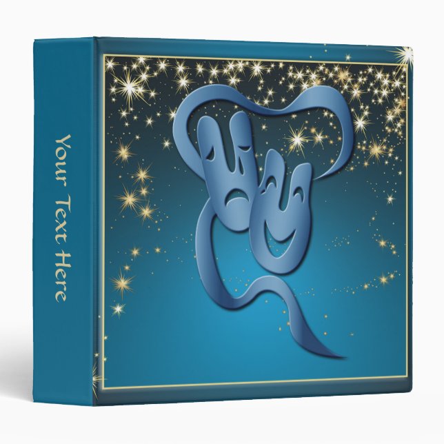 Comedy Tragedy Blue Theatre Mask Custom 3 Ring Binder (Front/Spine)