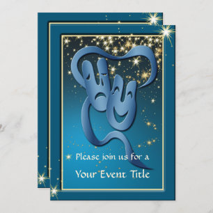 Comedy Tragedy Blue Theatre Mask Custom Invite