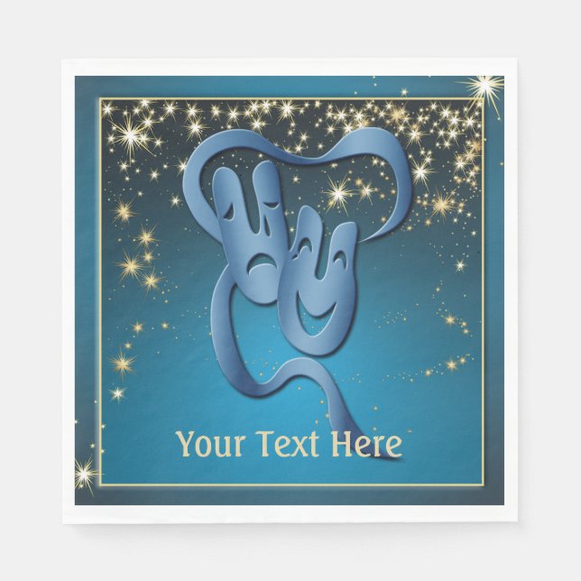 Comedy Tragedy Blue Theatre Mask Custom Napkins (Front)