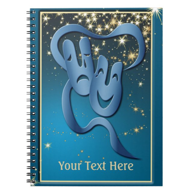 Comedy Tragedy Blue Theatre Mask Custom Photo Notebook (Front)