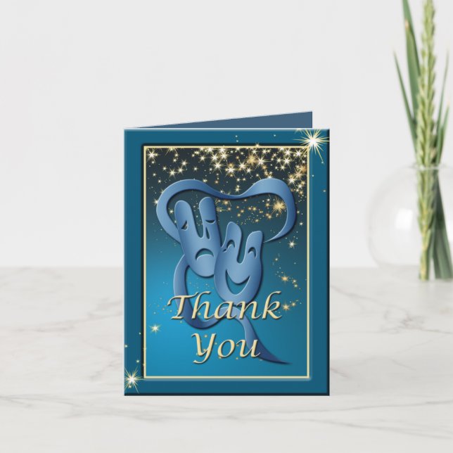 Comedy Tragedy Blue Theatre Mask Thank You Note (Front)