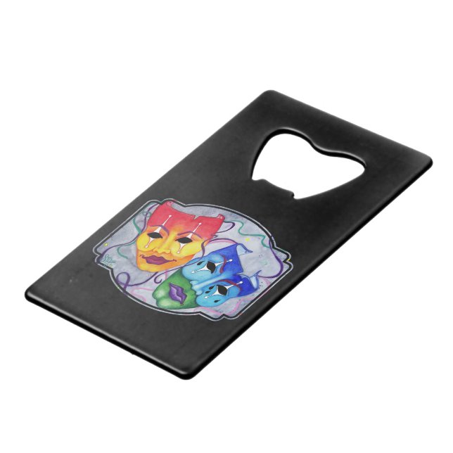 Comedy & Tragedy Credit Card Bottle Opener (Back Angled)