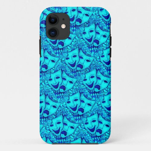 Comedy Tragedy Drama Masks iPhone 5 Mask in Blue iPhone 11 Case