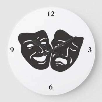 Comedy Tragedy Drama Theatre Masks Large Clock by StarStruckDezigns at Zazzle