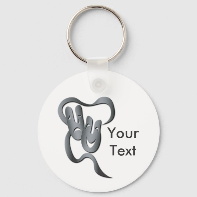 Comedy Tragedy Gray Theater Mask Key Chain (Front)