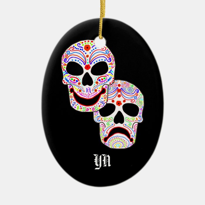 Comedy Tragedy Halloween DOTD Skulls monogram Christmas Ornaments