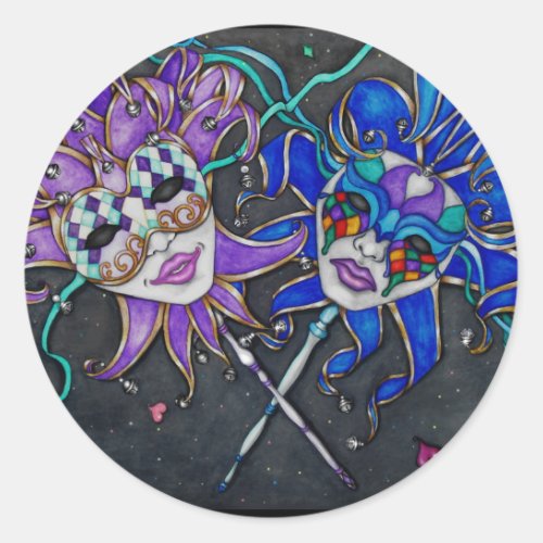 ComedyTragedy Jester Masks Classic Round Sticker