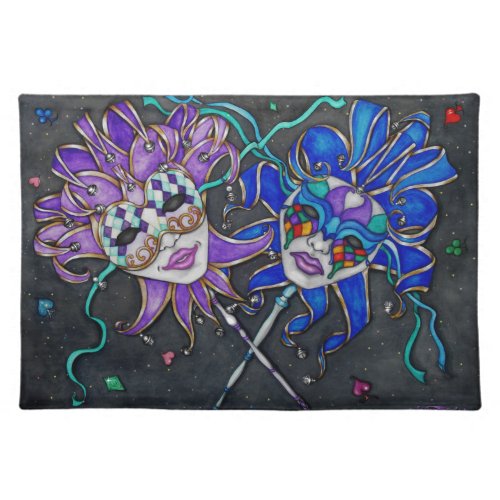 ComedyTragedy Jester Masks Cloth Placemat