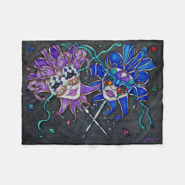 Comedy/Tragedy Jester Masks Fleece Blanket (Front (Horizontal))
